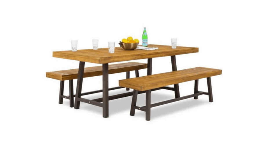 3-Piece Acacia Wood Picnic Style Outdoor Dining Table
