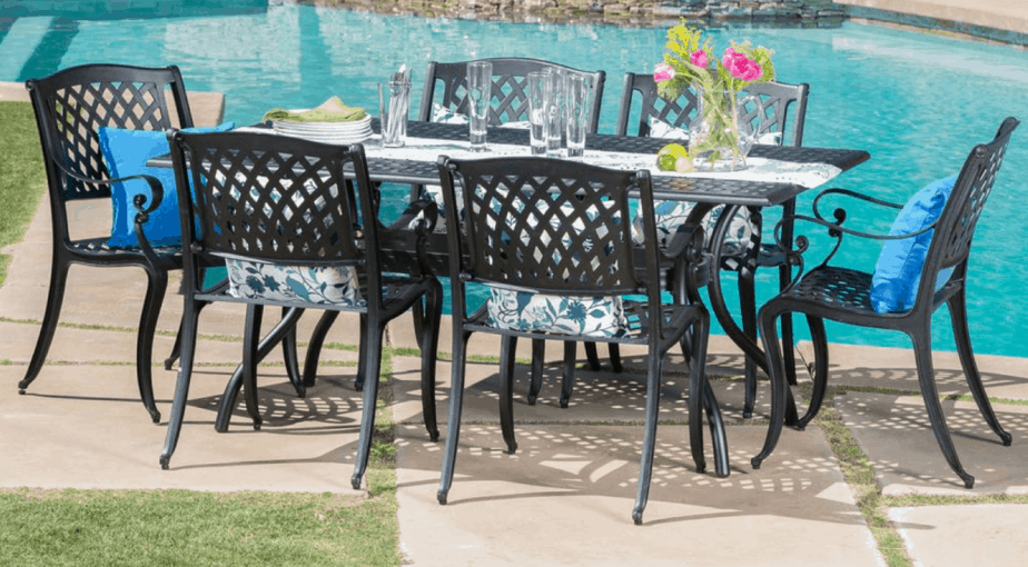 Cayman Black 7-Piece Aluminum Rectangular Outdoor Dining Set