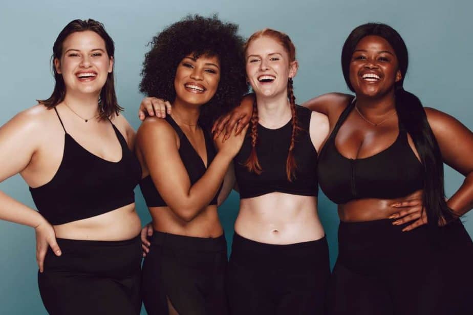 "What’s My Body Type?" A group of women with different body types in workout clothes.