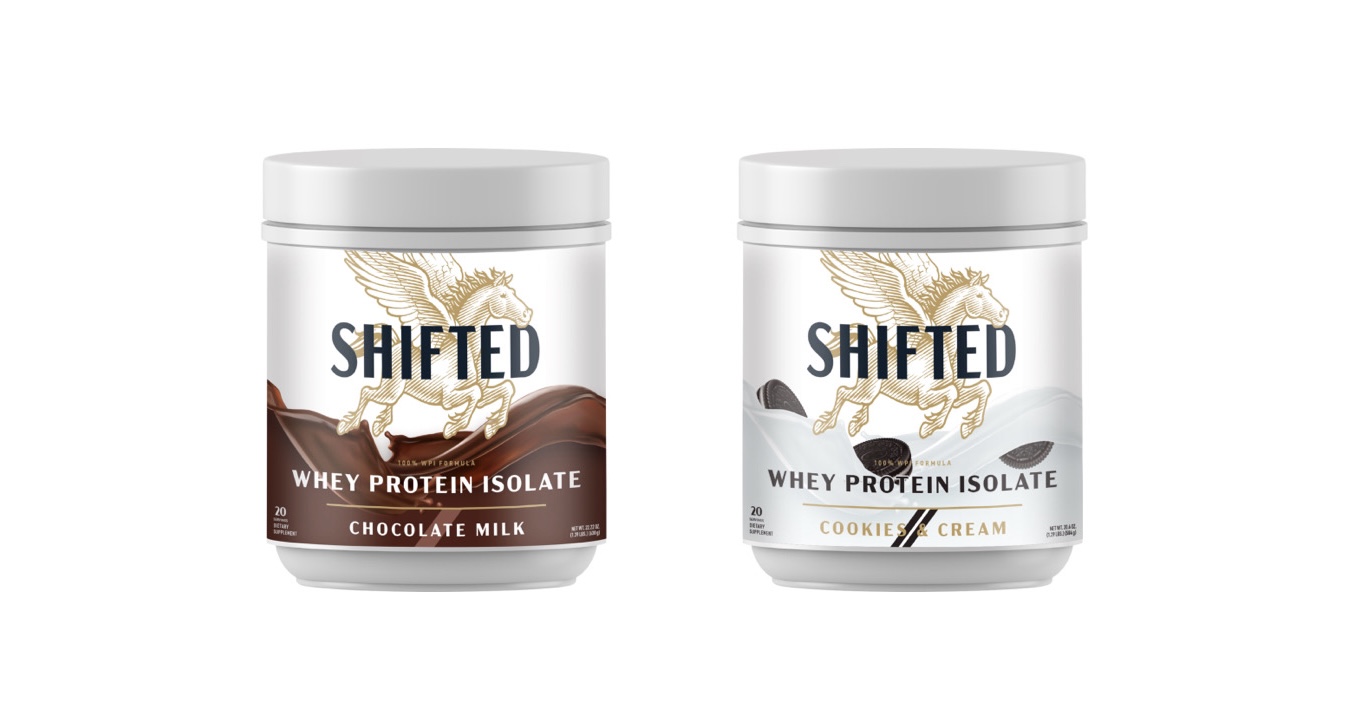 Shifted Whey Protein Isolate in Chocolate and Cookies and Cream flavors