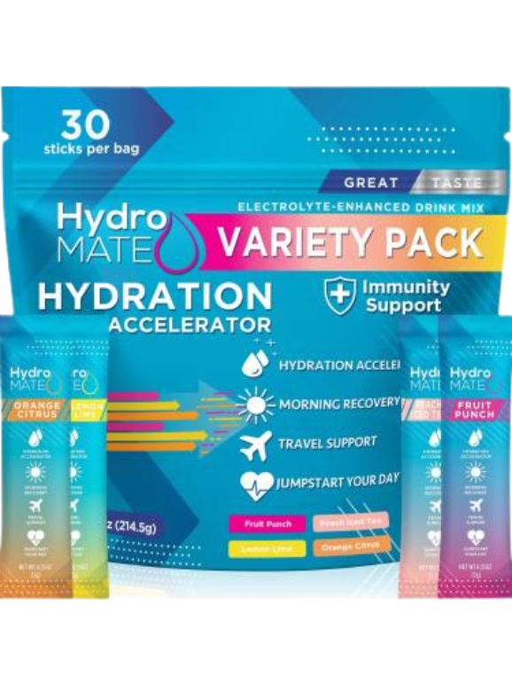 HydroMATE Electrolyte Powder Packs Hydration Accelerator Water Bottles