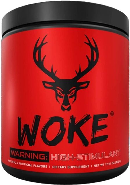 Bottle of Woke Pre Workout Supplement