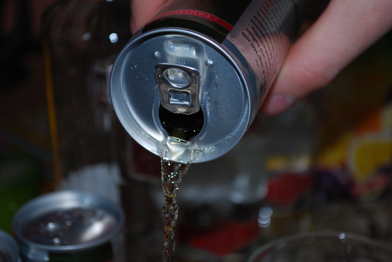 An energy drink being poured