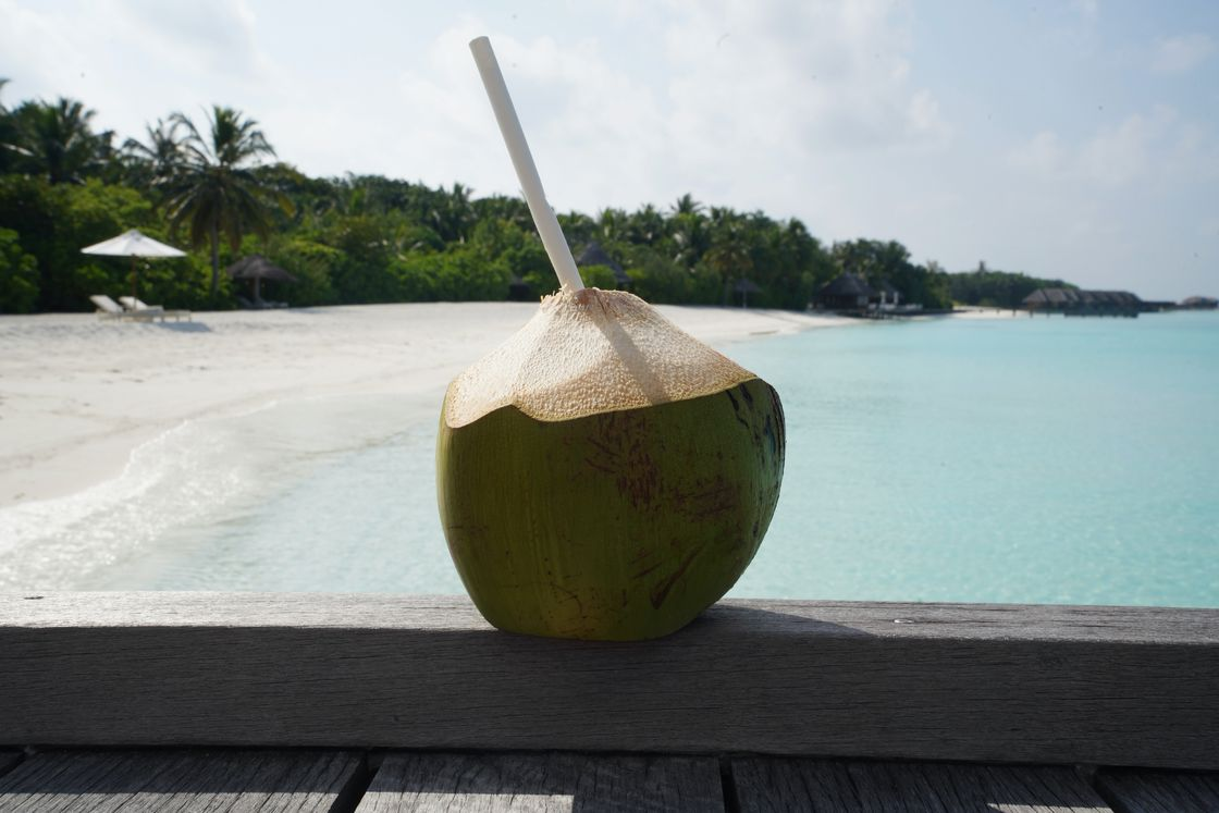 Coconut with a white straw